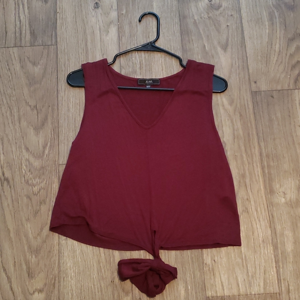 Tie-front maroon tank top